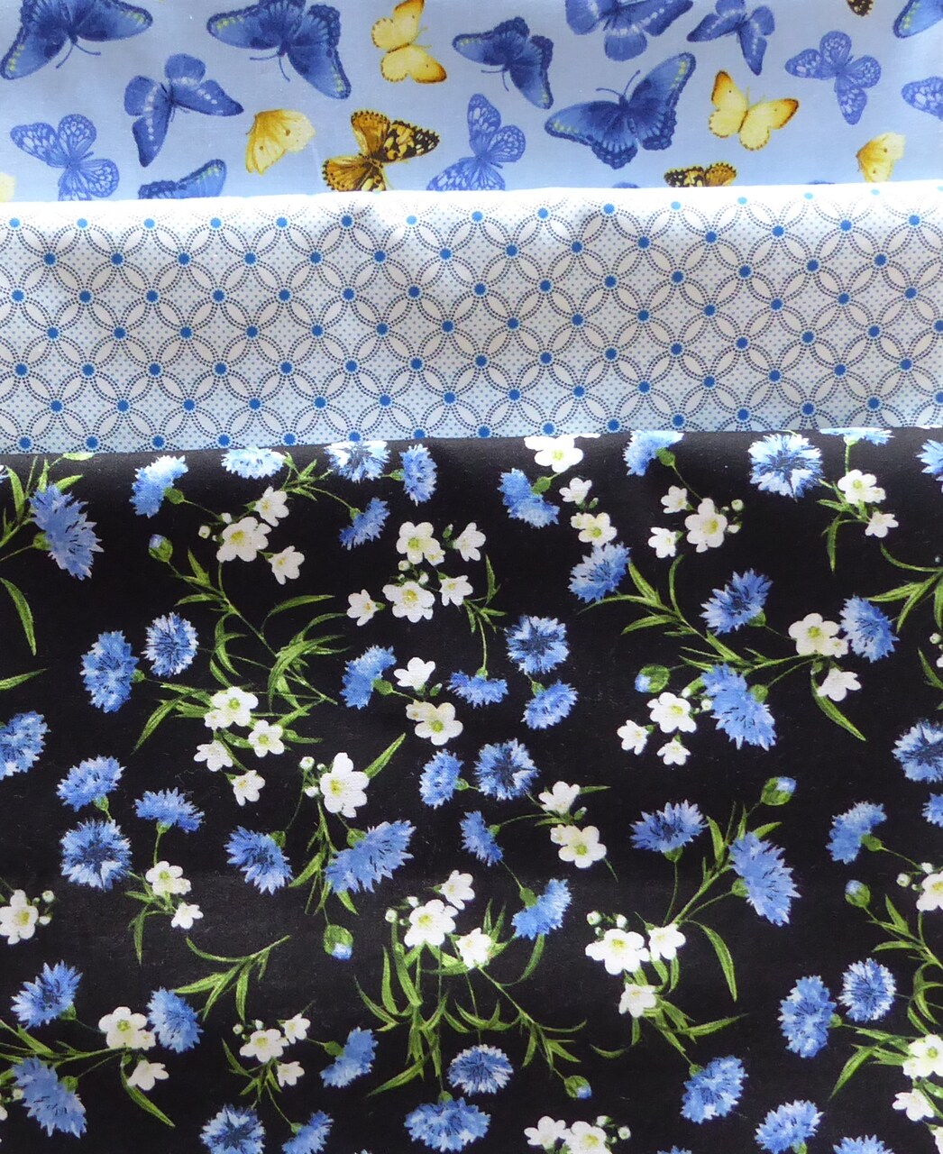 Floral Blue Butterfly 3 Yard Quilt Bundle Cotton by Sue's Creating Cottage